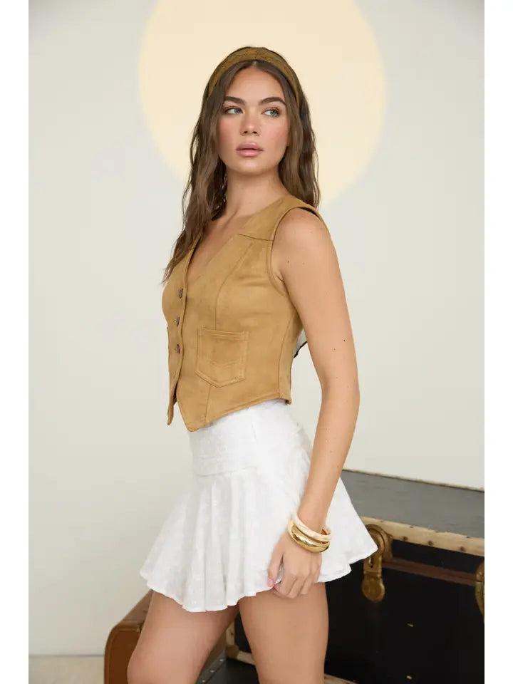 Western Suede Fitted Mini Vest