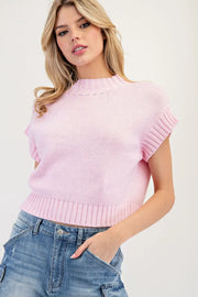 Addy Solid Short Sleeve Crop Sweater Top