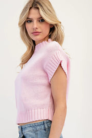 Addy Solid Short Sleeve Crop Sweater Top