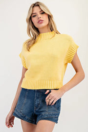Addy Solid Short Sleeve Crop Sweater Top