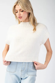 Addy Solid Short Sleeve Crop Sweater Top