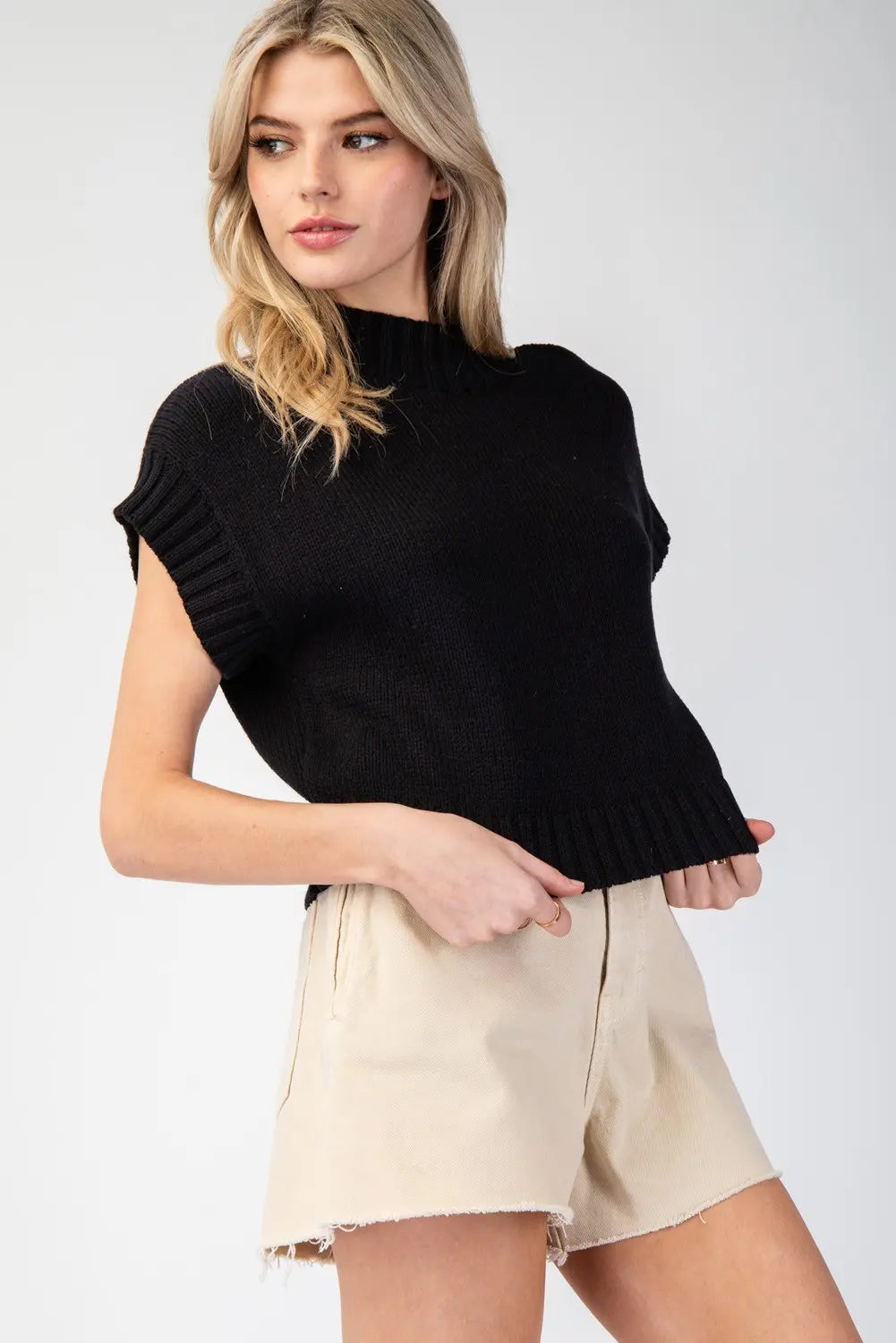 Addy Solid Short Sleeve Crop Sweater Top