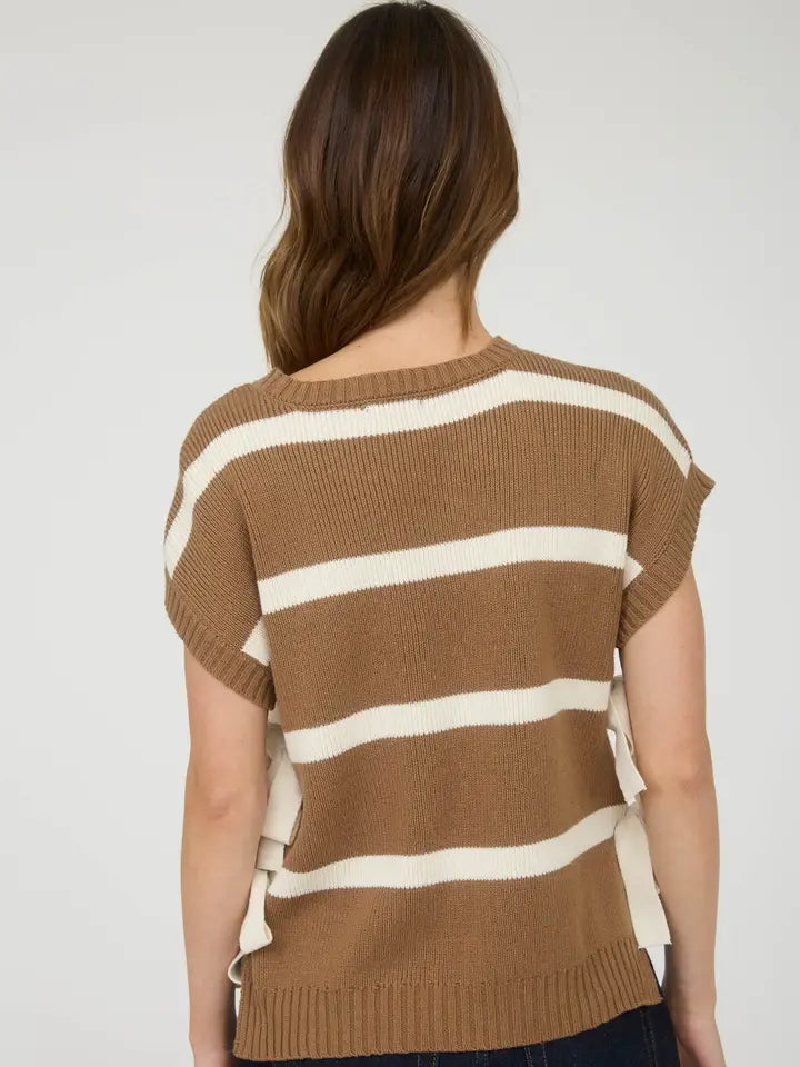 Camelot Side Tie Stripe Short Sleeve Sweater
