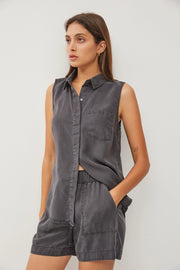 Maude Sleeveless Tencel Button Down Collared Top