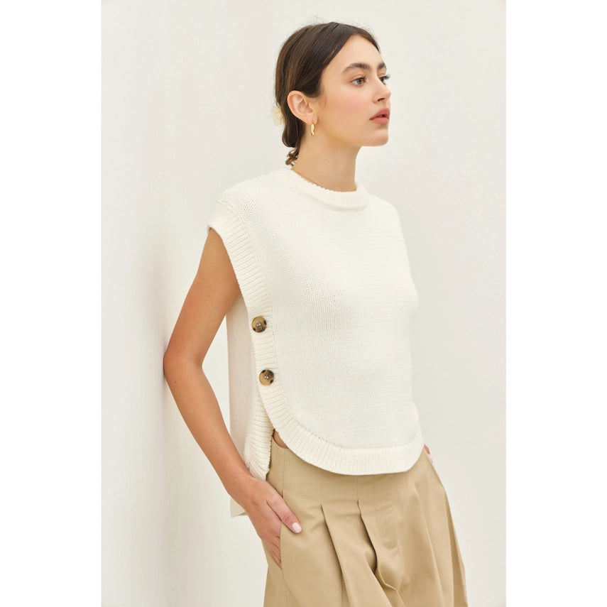 Joleigh Hi-Low Sweater Vest with Side Buttons