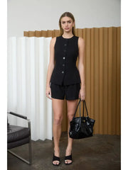 Darla Sleeveless Button Vest Short Set