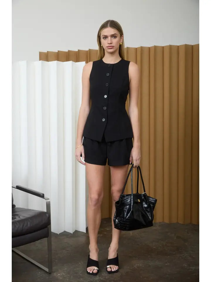 Darla Sleeveless Button Vest Short Set