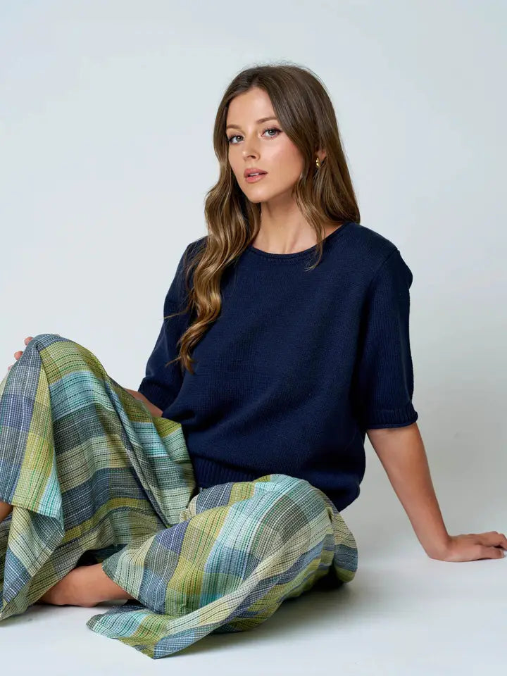 Cole Raw Edge Half Sleeve Sweater Knit Top