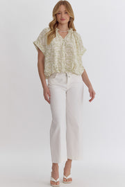 Gardenia Tie-Neckline Bubble Blouse