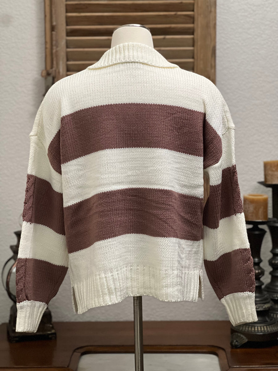 Cadet Rugby Stripe Cable Knit Sweater