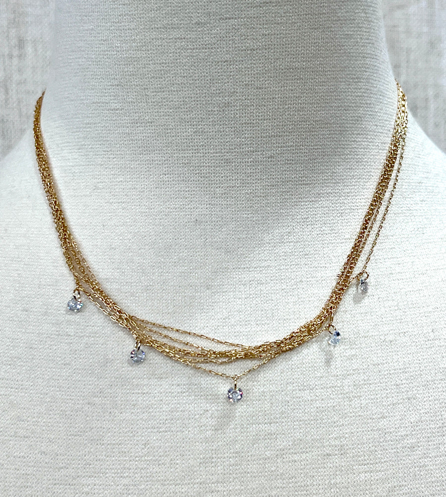 Meghan Browne Fisher Clear & Gold Multi Strand Delicate Necklace