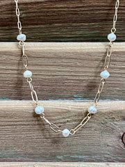 Gold Paperclip Link Pearl Accent Necklace