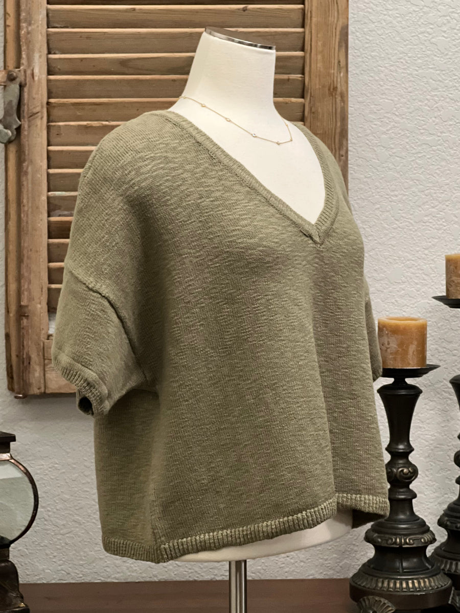 Lucy Mae V-Neck Short Sleeve Sweater