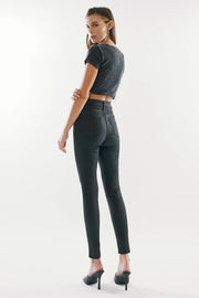 Jagger High Rise Coated Ankle Skinny Black Denim Jeans