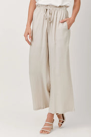 Pamela Drawstring Waist Linen Wide Leg Pants