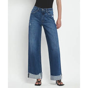 Steel Horse Super High Rise Baggy Wide Leg Jeans with Frayed Cuffs