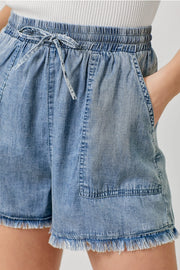 Trula Tencel Frayed Detail Washed Shorts-Denim