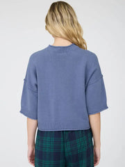 Cora Exposed Seam Drop Shoulder Half Sleeve Sweater Knit Top