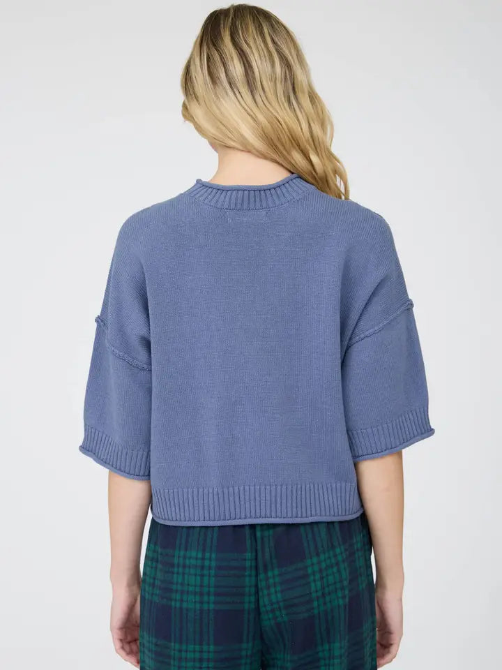 Cora Exposed Seam Drop Shoulder Half Sleeve Sweater Knit Top