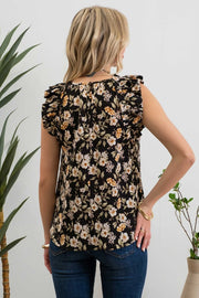 Christy Sleeveless Ruffle Trim Floral Print Satin Blouse