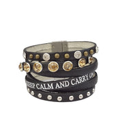 Keep Calm and Carry On Multi Strand Leather Cuff Bracelet