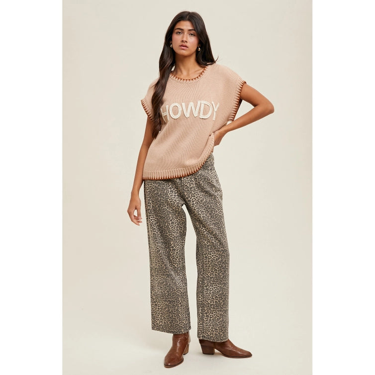 "HOWDY" Cap Sleeve Wide Shoulder Sweater