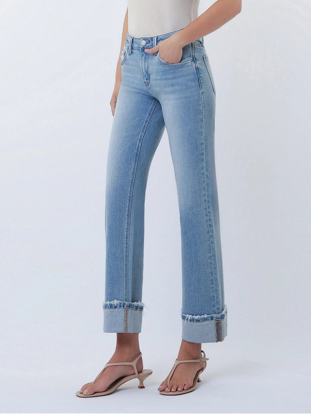 Blondie Mid Rise Cuffed Slim Wide Leg Jeans