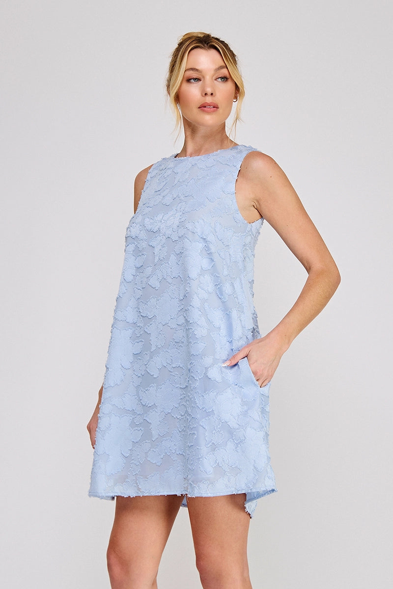 Melanie Floral Clip Jacquard Sleeveless A-Line Mini Dress