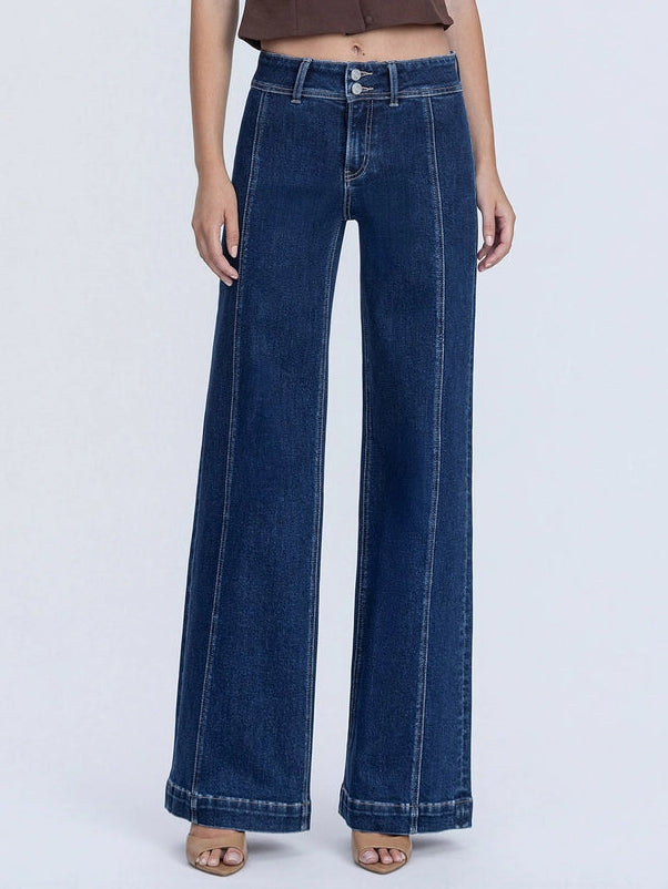 Walk The Line High Rise Front Seam Wide Leg Trouser Jeans