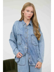 Merrick Washed Denim Button Down Shirt Jacket