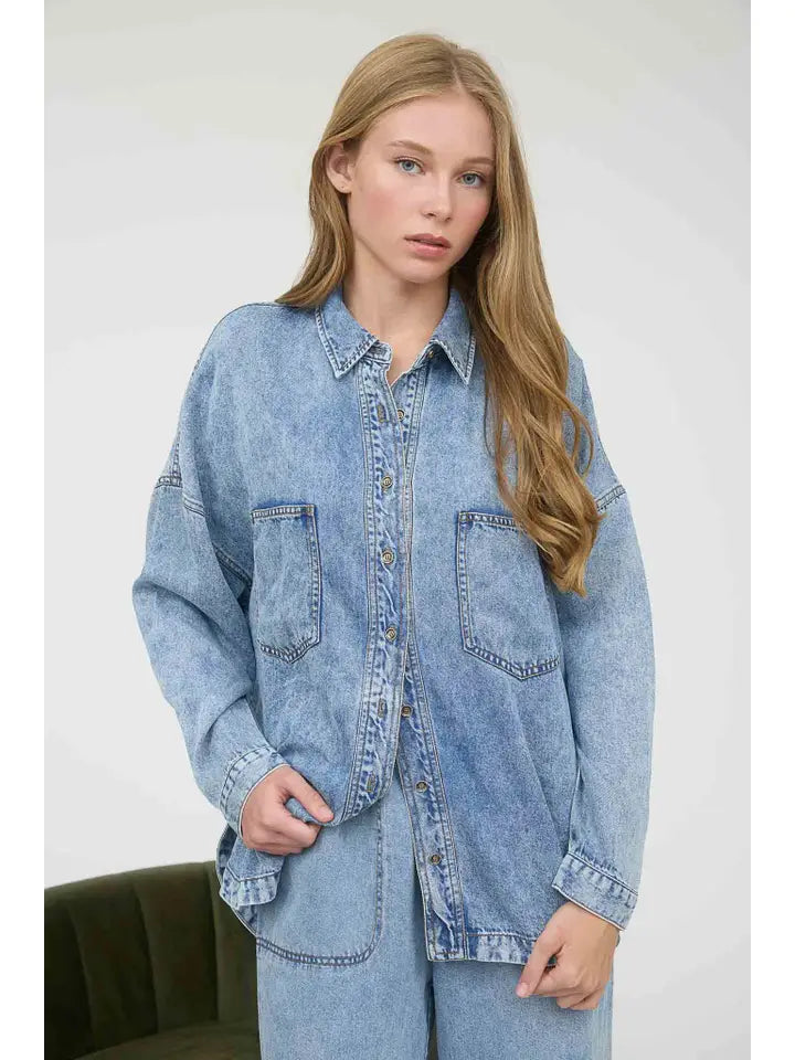 Merrick Washed Denim Button Down Shirt Jacket