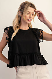 Brenna Side Lace Trim Ruffle Hem Top