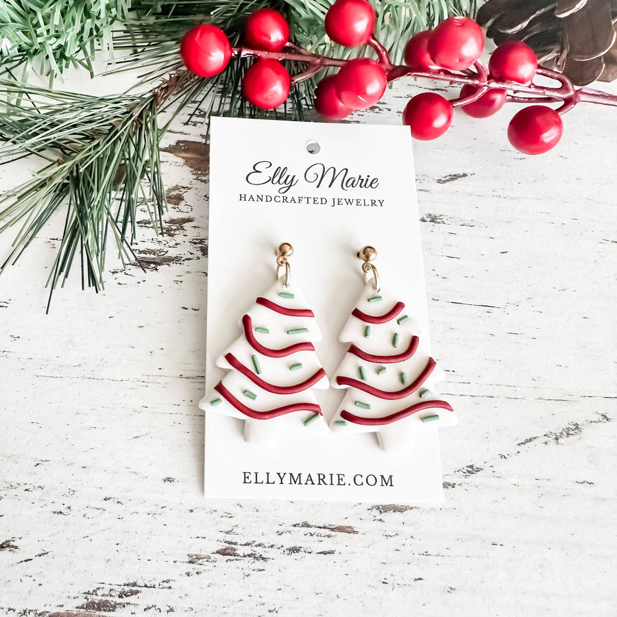 Christmas Tree Cake Clay Dangles Earrings