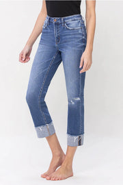 Bowie High Rise Straight Leg Crop Denim Jeans with Rolled Cuffs