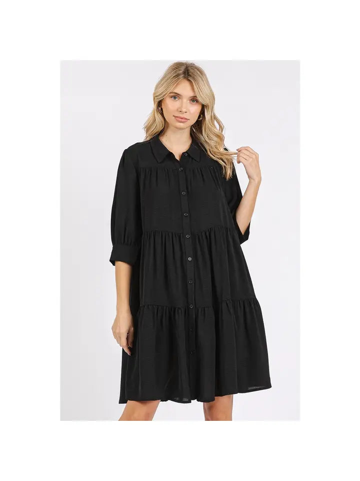 Ramona Airflow Half Sleeve Collared & Tiered Mini Shirt Dress