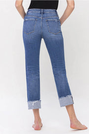 Bowie High Rise Straight Leg Crop Denim Jeans with Rolled Cuffs