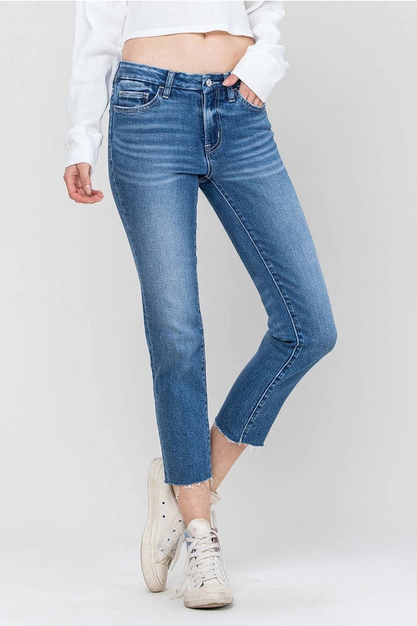 Carlene Mid Rise Crop Slim Straight Jeans