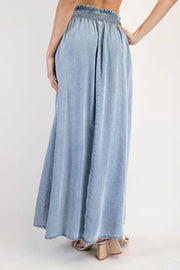Laramie Mineral Washed Denim Front Slit Maxi Skirt