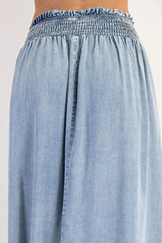 Laramie Mineral Washed Denim Front Slit Maxi Skirt