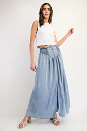 Laramie Mineral Washed Denim Front Slit Maxi Skirt