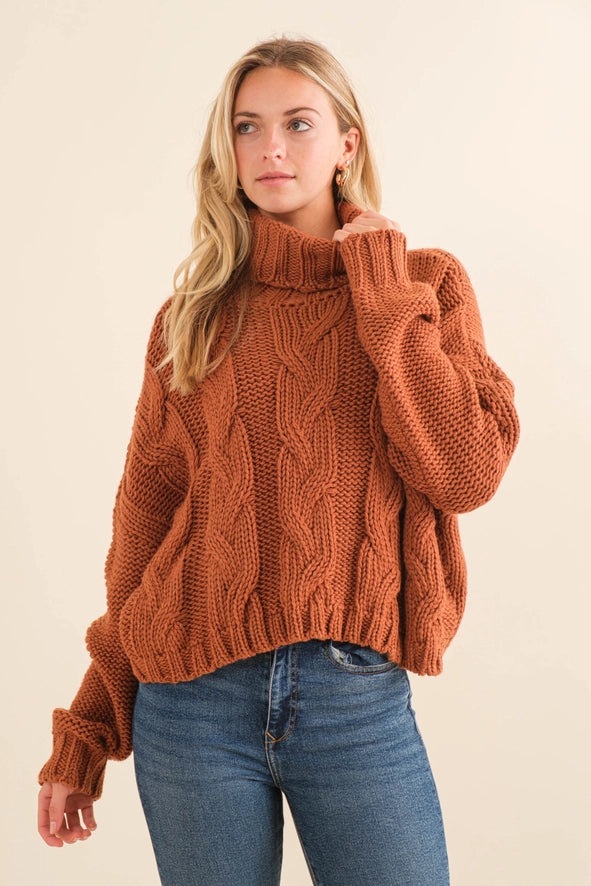 Kaydence Chunky Cable Knit Cowl Neck Sweater