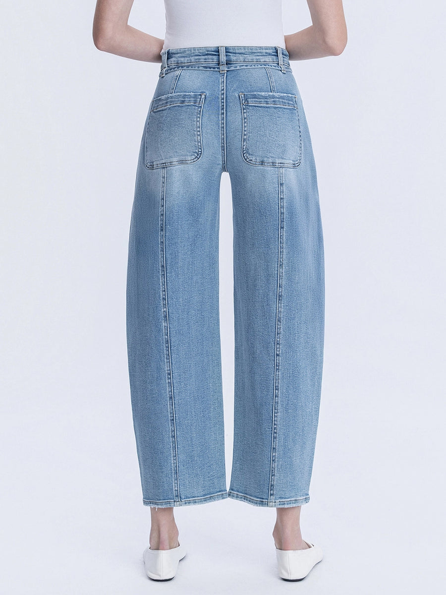 Troubadour High Rise Wide Barrel Leg Jeans with Waist Tie