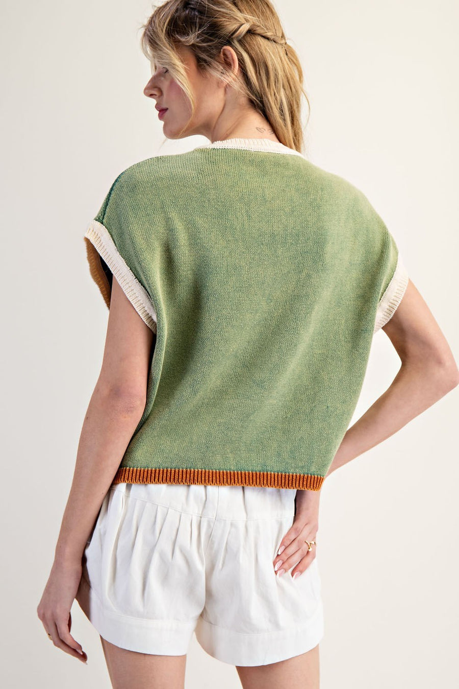 Murano Tri-Color Mineral Washed Extended Cap Sleeve Sweater Top