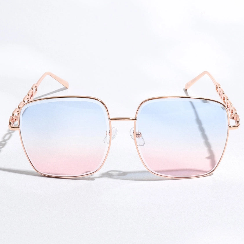 Top Gun II Colorful Lenses Gradient Aviator Sunglasses with Chain Detail