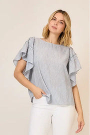 Coastal Riviera Striped Ruffle Top
