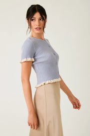 Maddyx Button Down Ruffle Ribbed Knit Top