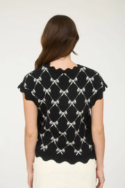 Lil Bo Peep Bow Pattern Cap Sleeve Sweater with Side Ties