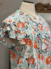 Clementine Floral Ruffle Button Blouse Top