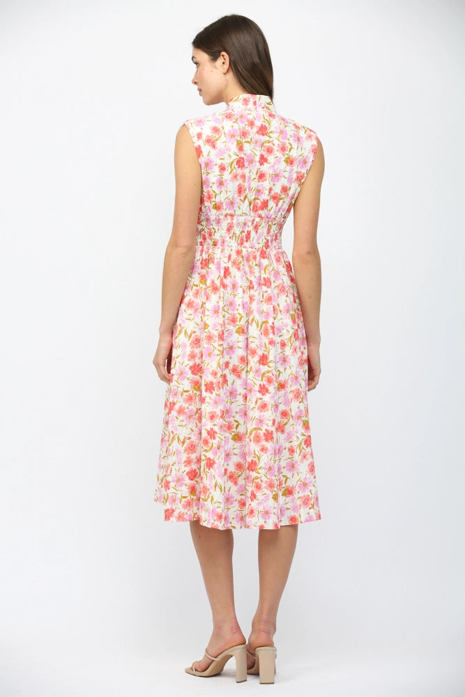 Summer Terrace Floral Print Smocked Waist Midi Dress by Fate