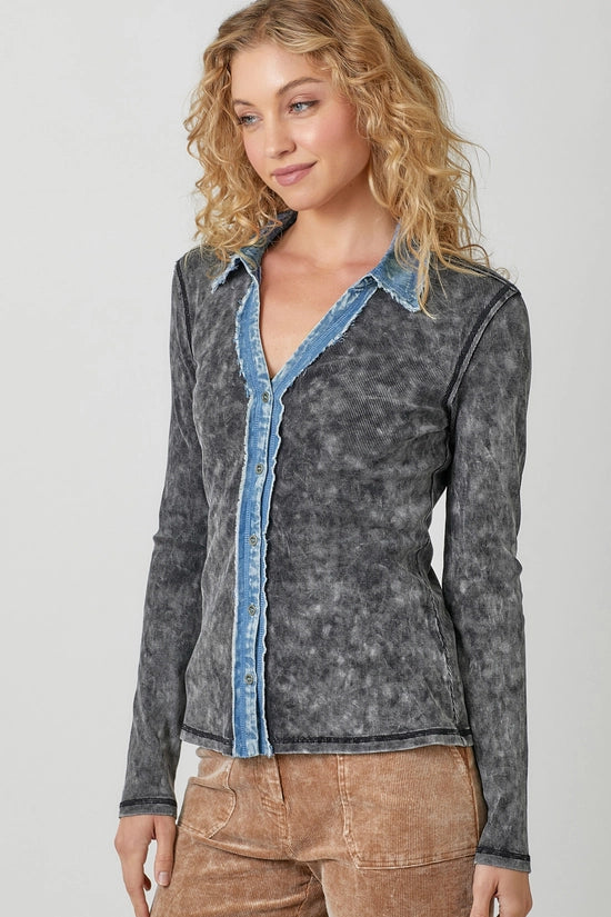 Charmayne Washed Thermal Button Up Top